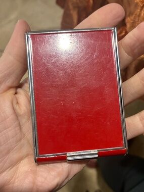 Antique Art Deco red enamel cigarette holder/ compact mirror